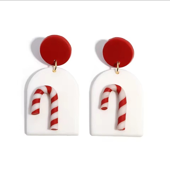 Candy Cane 2-tier Dangle Stud - White - Handmade Earrings - Picture 3 of 3